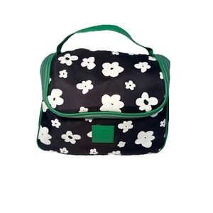 Tender Love + Carry Cosmetic Pouch Zippered Makeup Bag Flower Power Black Green